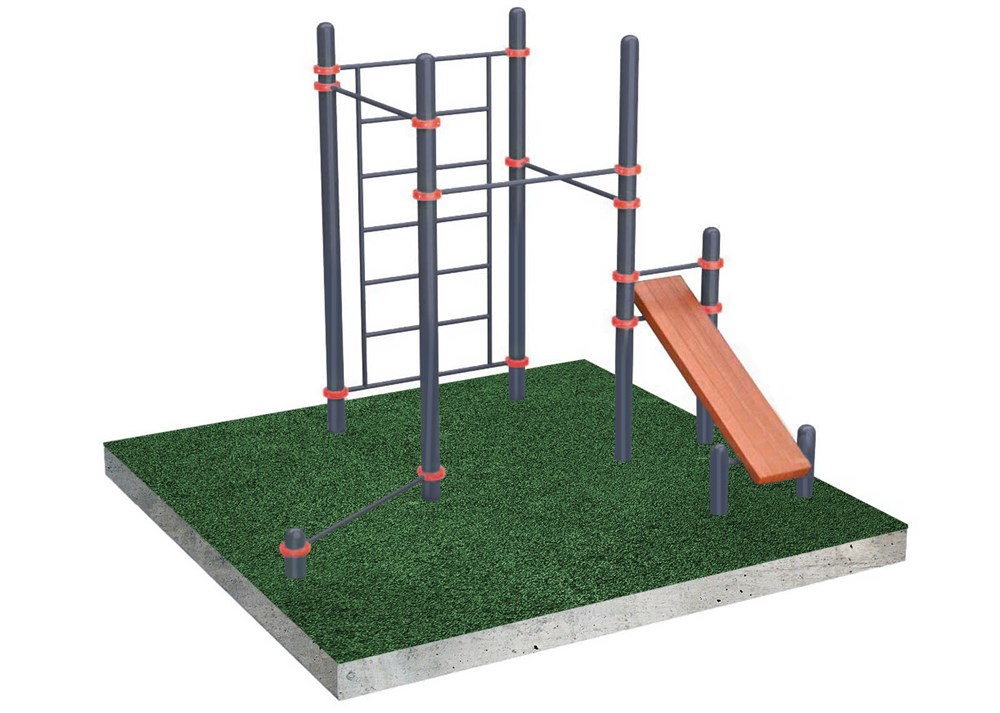 Комплекс с шведской стенкой, скамьей для пресса, перекладиной для отжимания и турниками СК-06