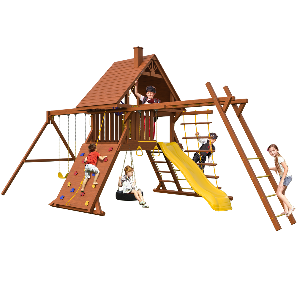Детский игровой комплекс SUNRISESTAR NS6 с деревянной крышей и рукоходом - фото 5935
